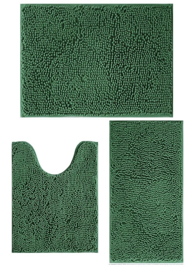 Flotstiga Bathroom Rugs Sets 3 Piece Non Slip,Bath Rugs with PVC Backing Bath Carpet,Bathroom Rug Washable,Absorbent,Plush Carpet Mats,Bath Mats for Bedroom, Kitchen,Tub,Home Decor Dark Green - Image 1